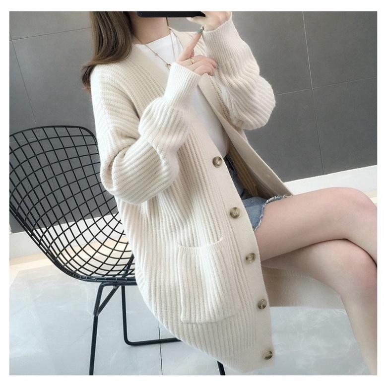 Áo khoác len cardigan dáng dài chất liệu len dệt kim mềm mịn
