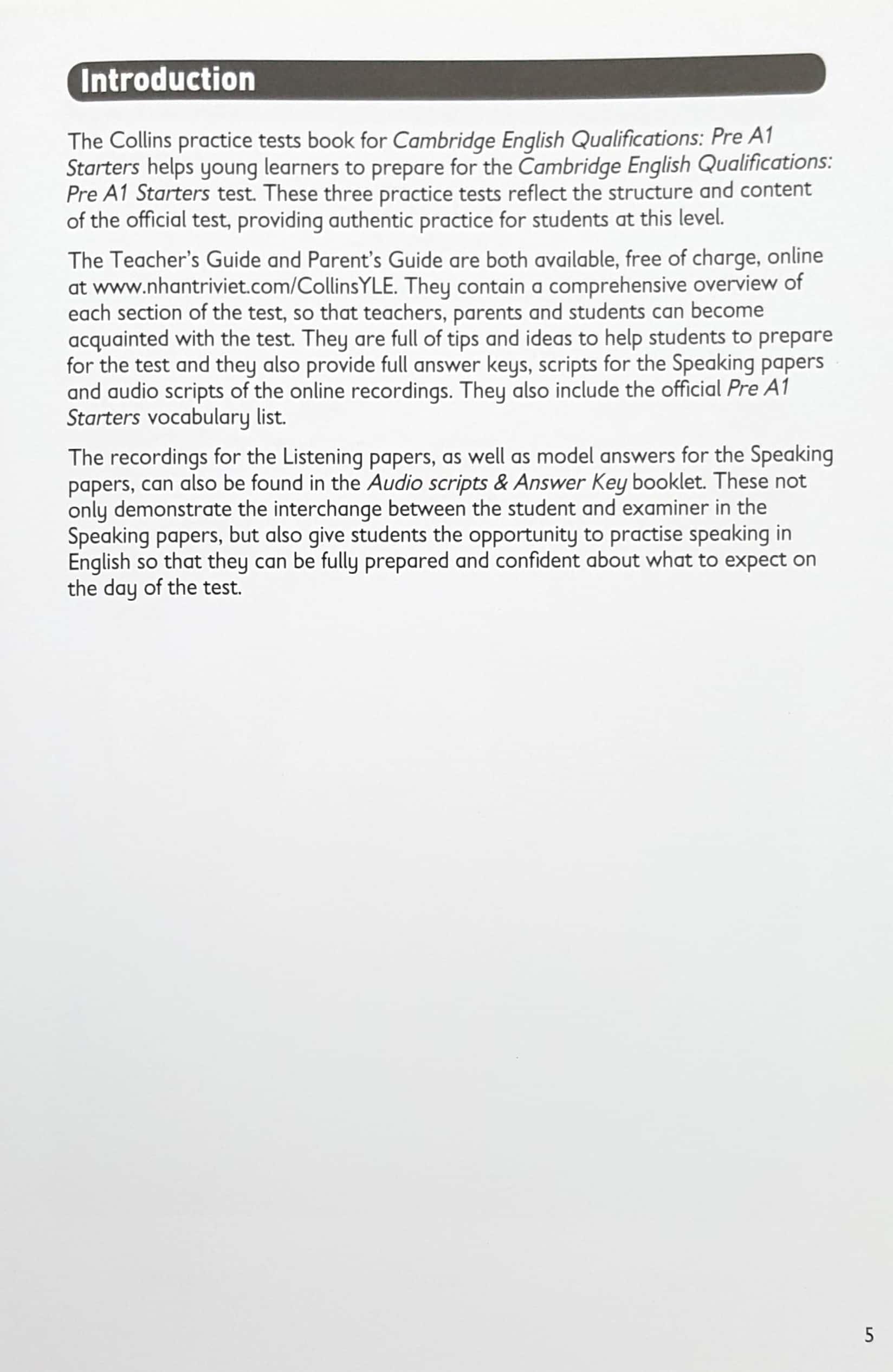 Sách Collins - Pre A1 Starters - Three Practice Tests - Kèm 1 MP3 (Format 2018)