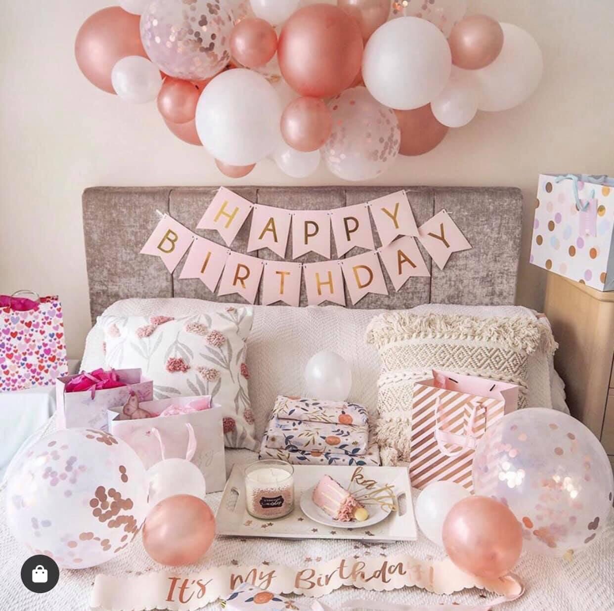 Bộ line bóng trang trí sinh nhật màu rosegold như hình adult birthday set SNNL42