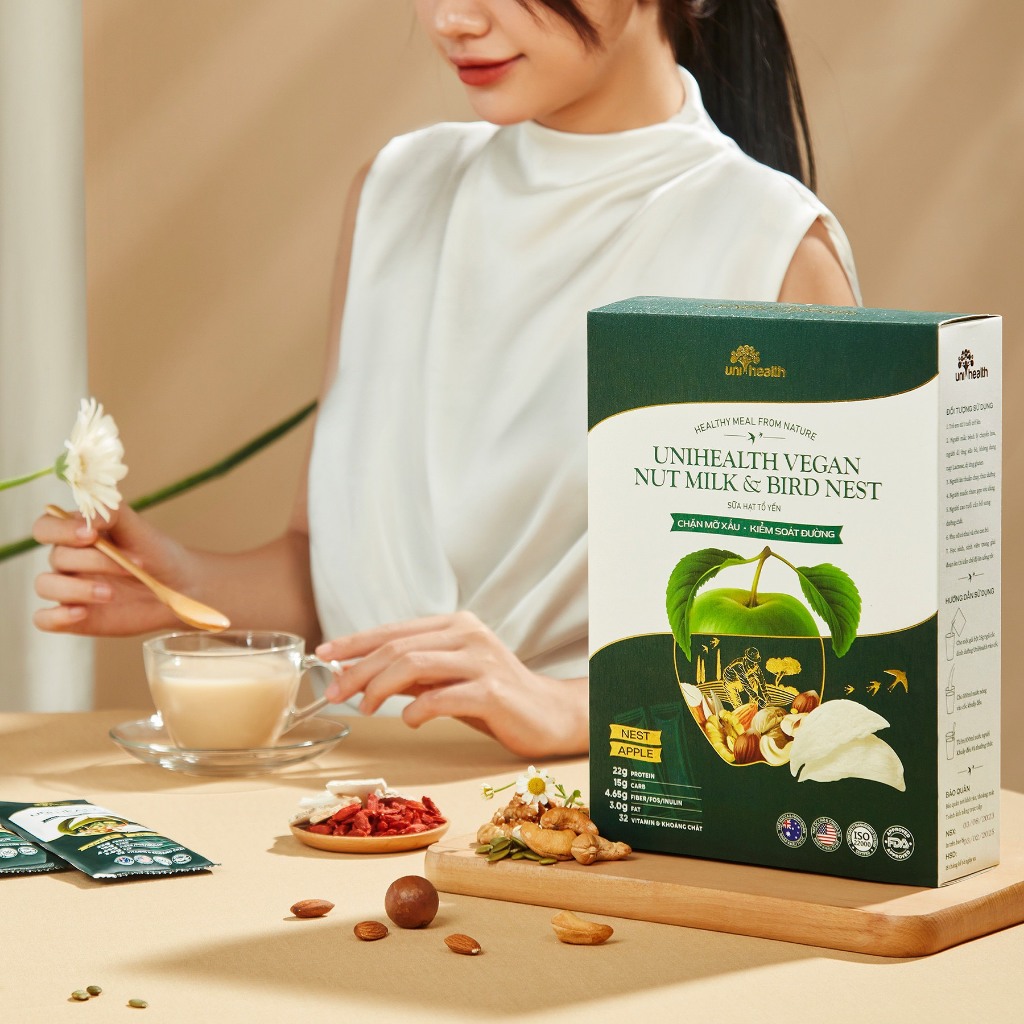 Sữa hạt tổ yến Unihealth Vegan nut milk & Bird nest 1hộp 20 gói