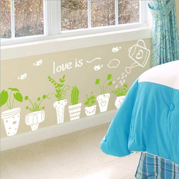 Decal trang trí tường - Nhiều Chậu Trắng lá xanh tính tế