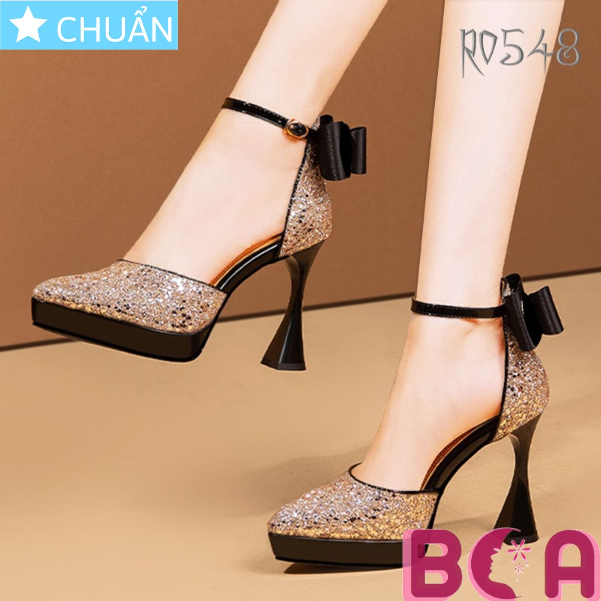 Giày cưới nữ 9p RO548 ROSATA tại BCASHOP có nơ sau và quai cài ôm cổ chân, kiểu dáng sang trọng dành cho những bữa tiệc