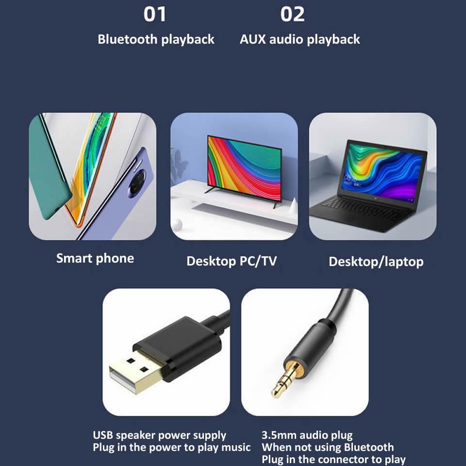 Thanh âm thanh vòm 3D Loa Bluetooth 5.0 Loa máy tính có dây Loa siêu trầm âm thanh nổi Thanh âm thanh cho máy tính xách tay Rạp hát TV Aux 3,5mm Màu sắc: Bluetooth có dây