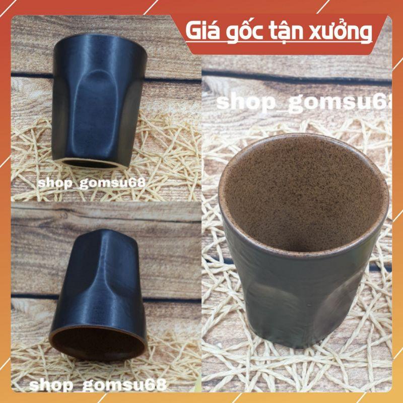 Cốc ly sứ dáng trụ cao 10cm dung tích 150ml chân cốc lục giác men 2 màu nâu đen.