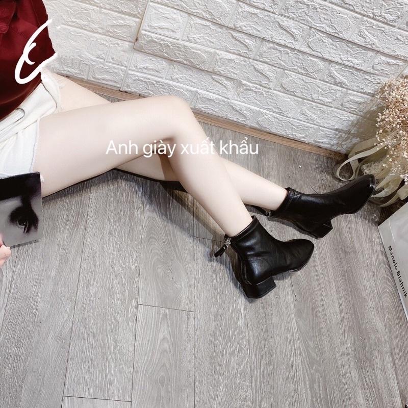 B50 - Bốt đế bệt da lì mũi vuông khoá sau cực mềm êm( ảnh thật, kèm video