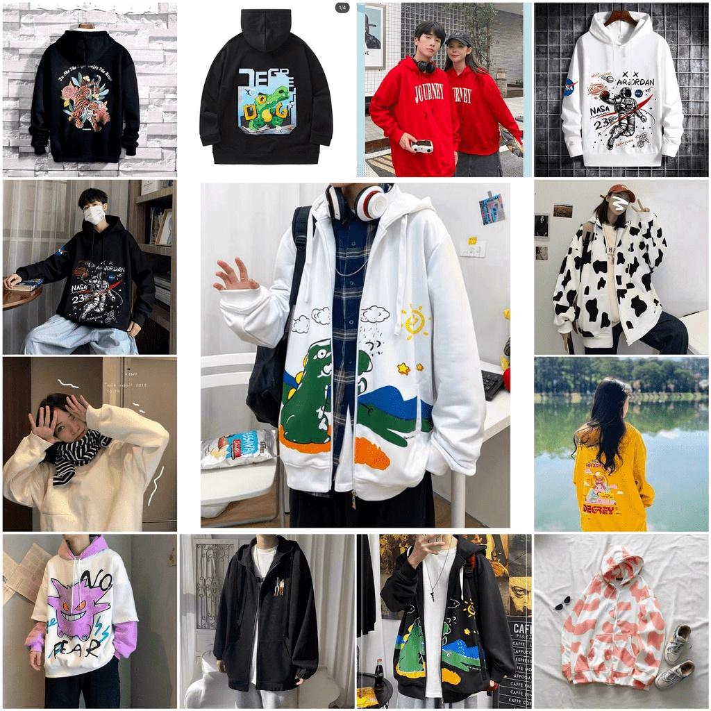 Áo Khoác hoodie form rộng Đen Khoá Kéo Siêu Hot dành cho nam và nữ