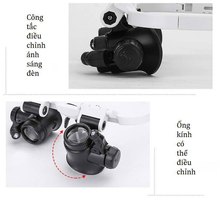 Kính lúp đeo mắt phóng đại 8X-15X-23X có đèn led chiếu sáng mạnh