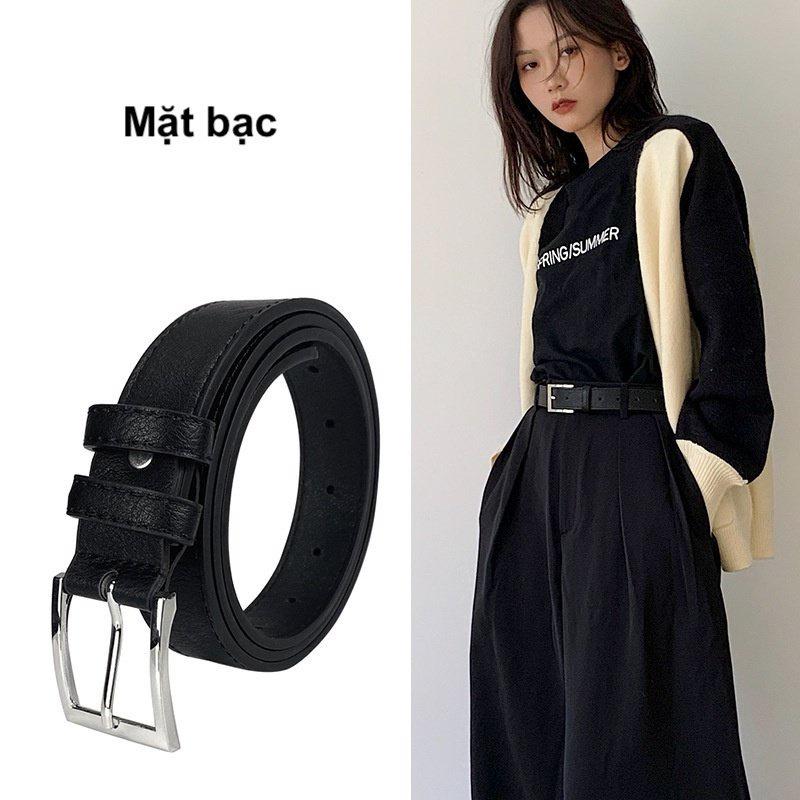 Thắt lưng nam nữ Hàn Quốc đơn giản mặt vuông BUCKLE Unisex da đẹp Max Dây nịt lưng thời trang Hàn Quốc bản 2.8cm Da Sần