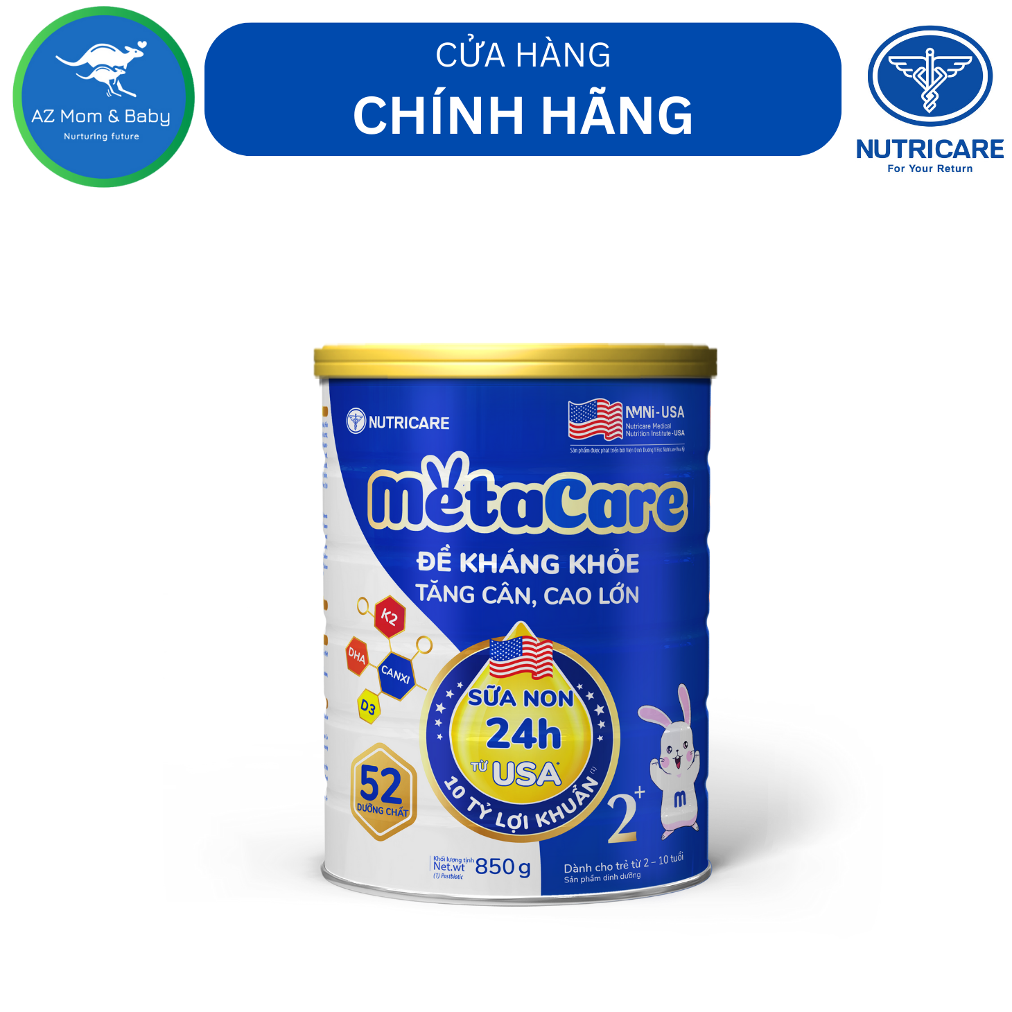 Sữa Nutricare Metacare 2+ 850g - Đề kháng khoẻ, tăng cân cao lớn