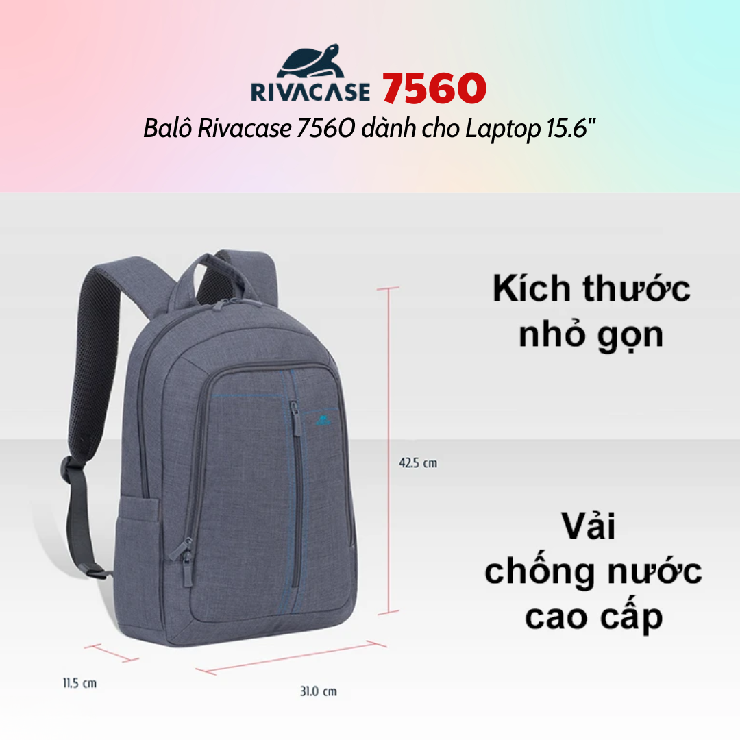 Balô Rivacase 7560 Dành Cho Laptop 15.6" - Hàng Chính Hãng - Bảo Hành 24 Tháng