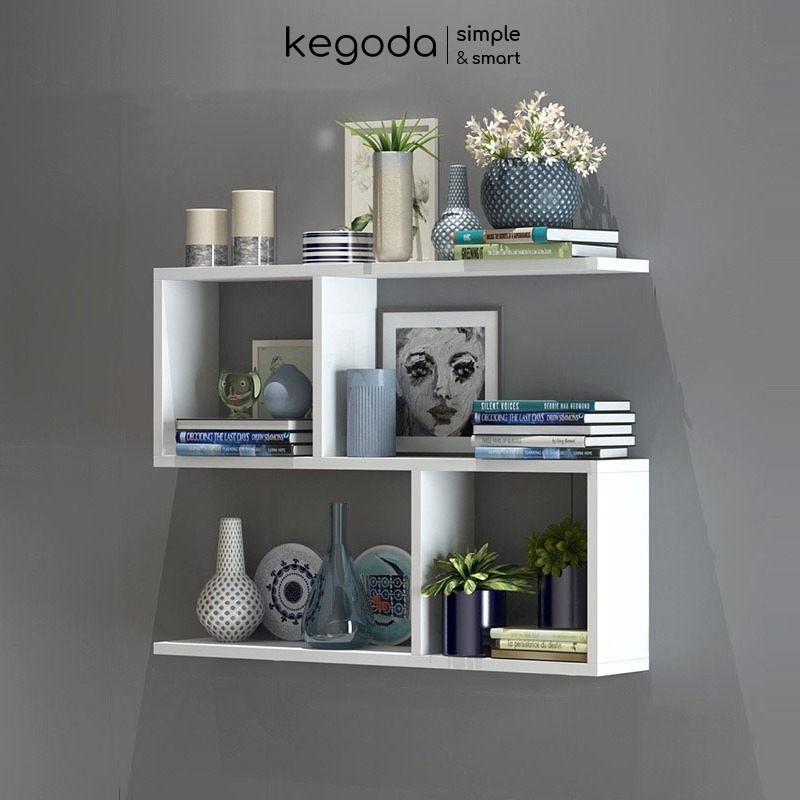 Kệ Sách Gỗ Trang Trí Treo Tường 3 Tầng Dài 60cm, Không Cần Khoan, Tặng Kèm Phụ Kiện KEGODA KT60