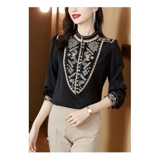 ÁO SƠ MI LỤA NÚT BỌC CỔ TRỤ