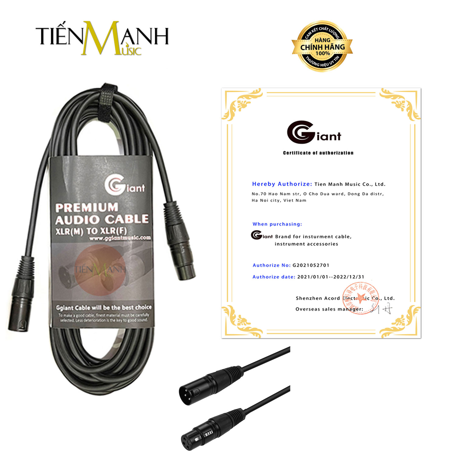 Dây Cáp Giant Kết Nối Micro 2 Đầu Canon XLR GC22 Cable Tín Hiệu Đực sang Cái Ggiant XLR3F to XLR3M Giắc Rắc Hàng Chính Hãng - Kèm Móng Gẩy DreamMaker