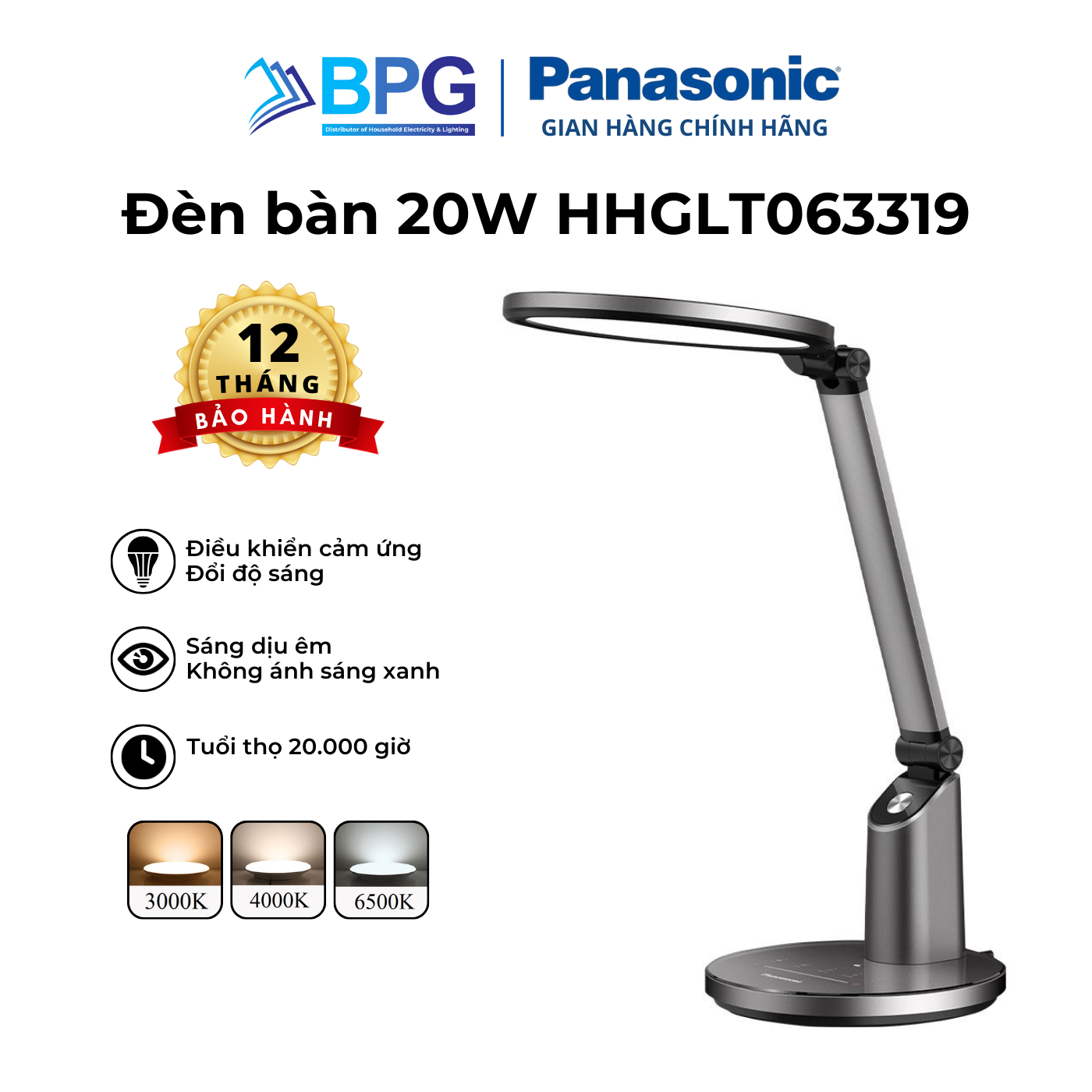 Đèn Để Bàn Đổi Màu 20W Panasonic Hhglt063319 Chip Led Rg0, Không Ánh Sáng Xanh, An Toàn Cho Mắt, Điều Chỉnh Độ Sáng