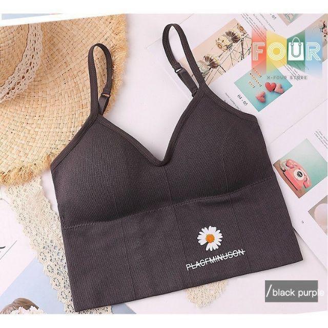 Áo bra cotton len tăm Hoa Cúc Hottrend- Áo lót không gọng tập Gym, yoga