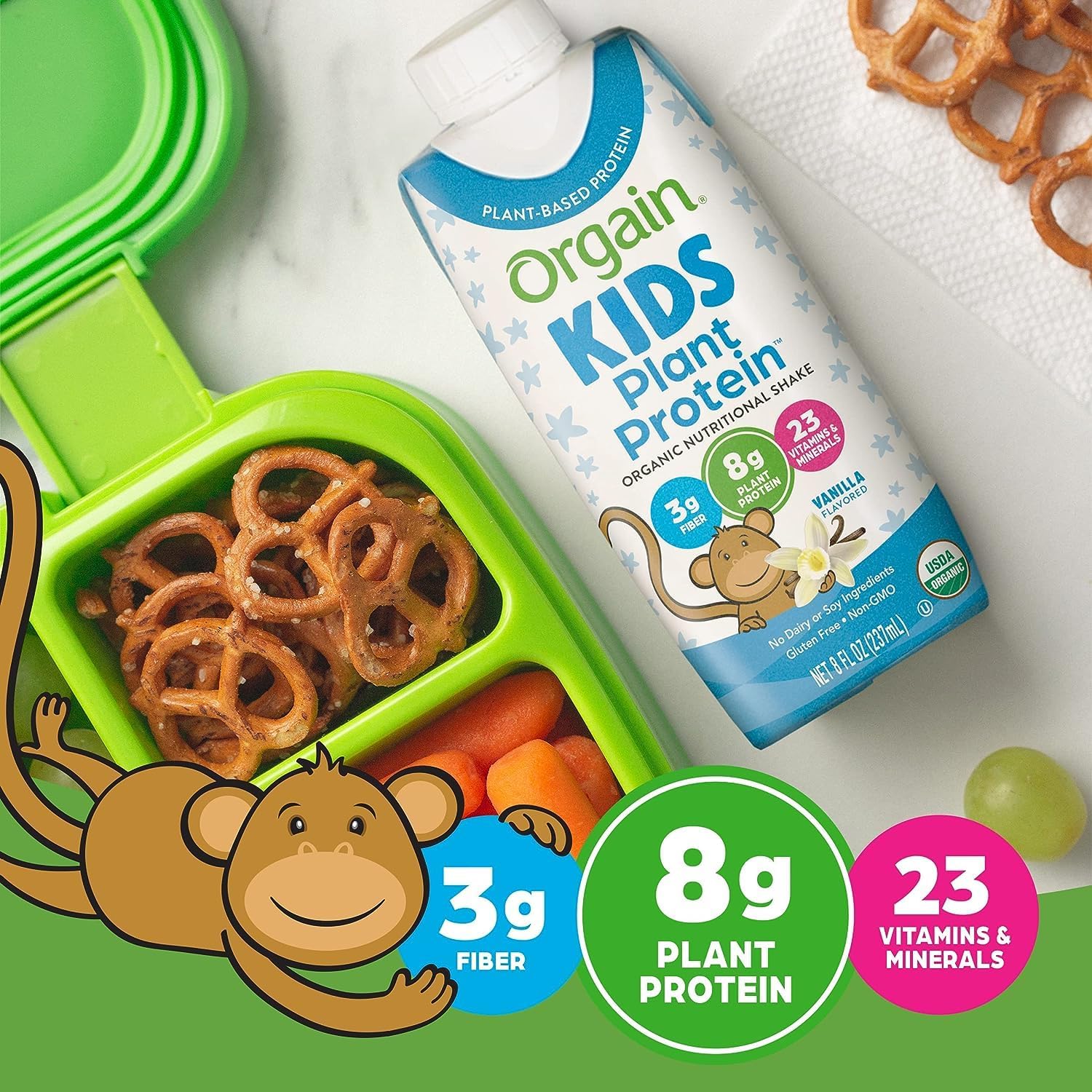 Thùng 12 Sữa Tươi Hữu Cơ Orgain Kids PLANT Protein 237ml x 12 - Hương Vani.