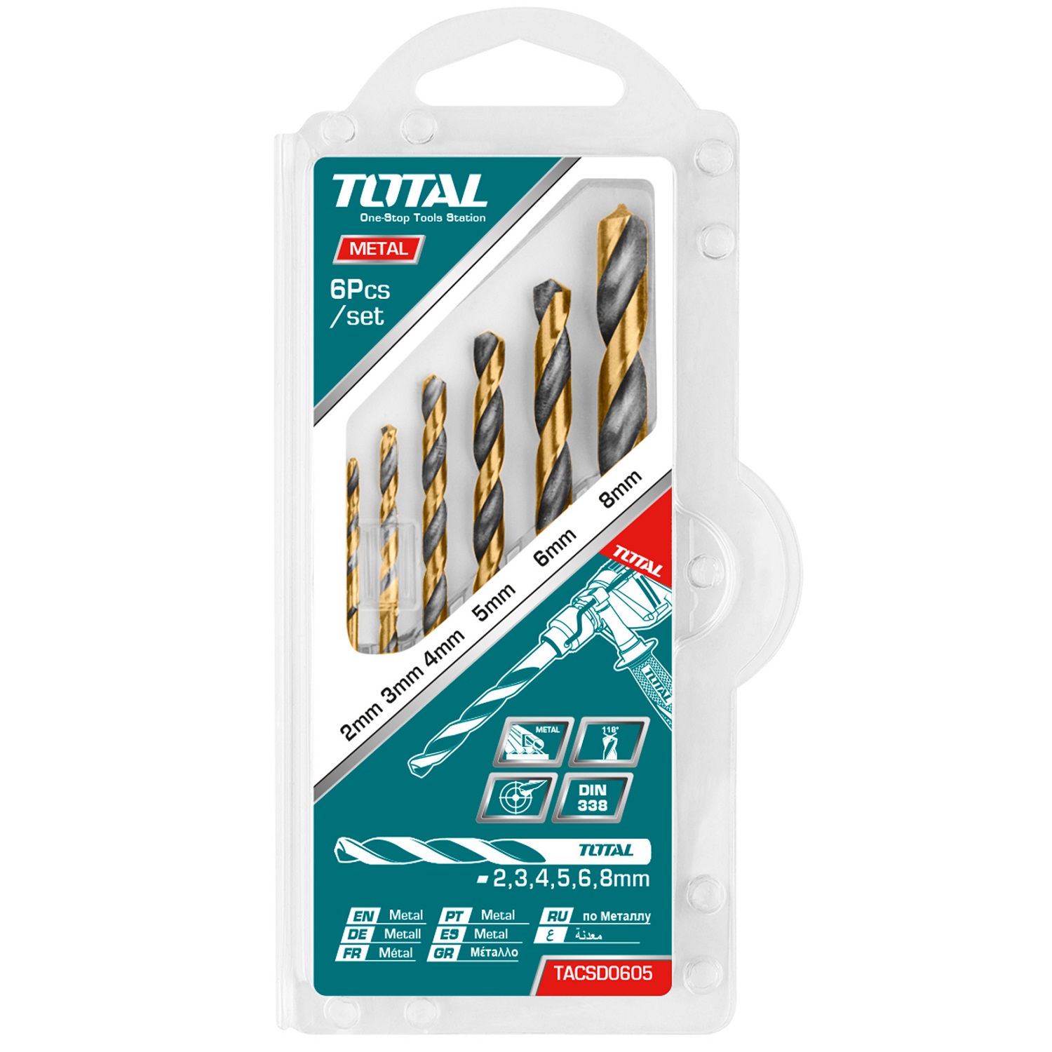 Bộ mũi khoan kim loại HSS 6 chi tiết size 2-8mm TOTAL TACSD0605 - Khoan tốt sắt, thép, độ cứng cao, chịu lực tốt