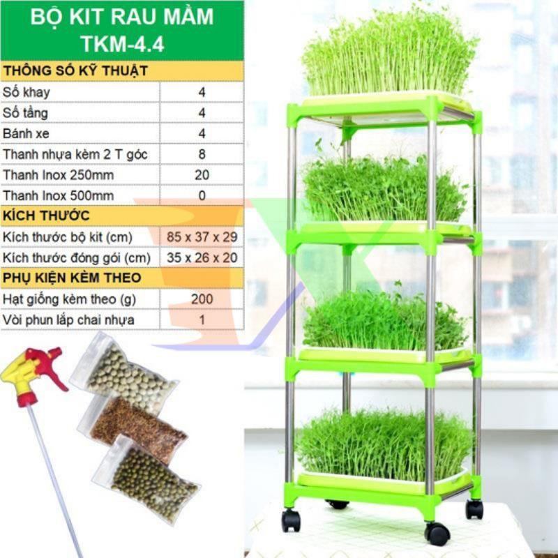 Bộ kit trồng rau mầm thủy canh 4 tầng 4 khay TKM-4.4