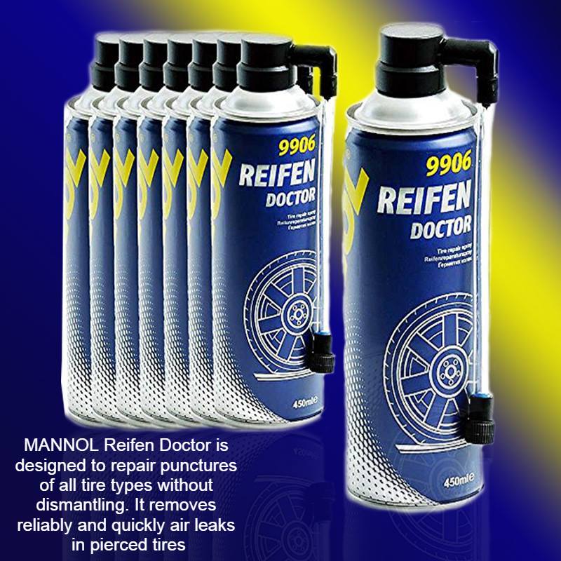 Vá Vỏ Xe Khẩn Cấp Bơm Keo Chống Xì Lốp Và Bơm Căng Lốp Xe Lại MANNOL 9906 Reifen Doctor 450ML Tire Repair Spray