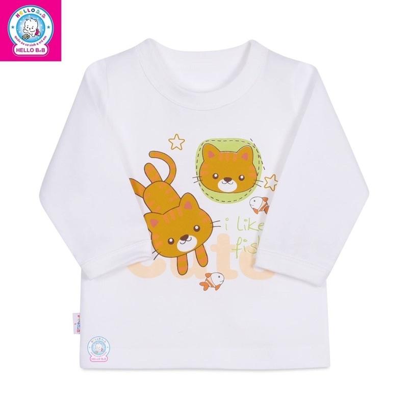 Size 1-10 bé trai/bé gái 6-35kg ÁO CỔ BO TRẮNG TAY DÀI Hello B&amp;B hình in ngẫu nhiên Hellobb - Kiddy and Mommy