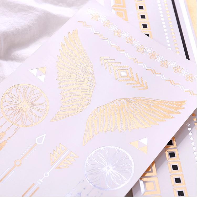 Hình xăm dán ánh kim, miếng dán xăm nhũ tạm thời henna tatoo vòng tay, băng tay Legaxi