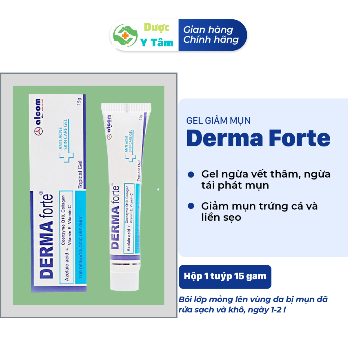 Gel Dưỡng Alcom Derma Forte Giảm Mụn, Mờ Thâm 15g