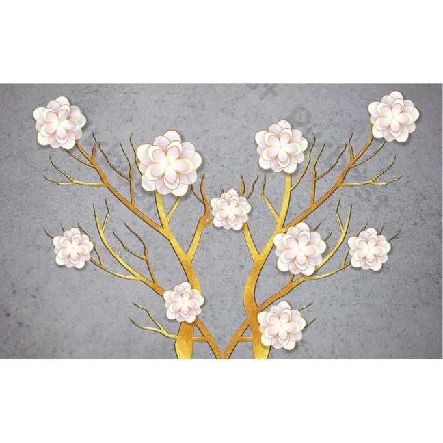 Tranh dán tường Hoa mai tứ quí may mắn, tranh 3d dán tường hiện đại MS684038