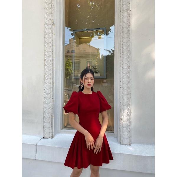 Đầm cổ tròn tay bồng xếp ly eo tiểu thư Molly dress