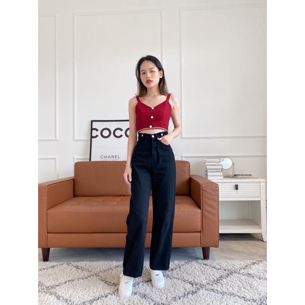 Quần jean ống rộng cạp cao đen REVERCLOTHINGS Tomi