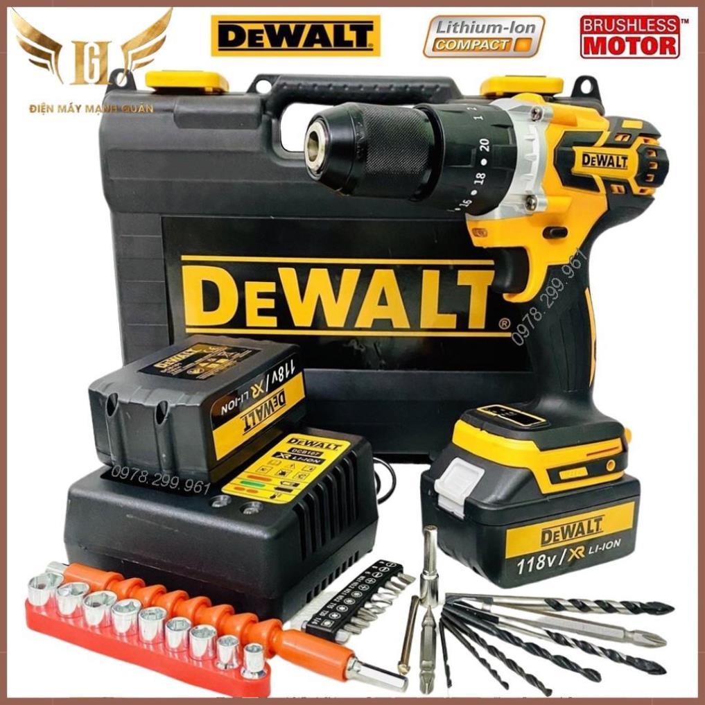 Máy Khoan Pin DeWaLT 118V, Máy Bắn Vít Động Cơ Không Chổi Than, 3 Chức Năng Có Búa, Tặng Bộ Phụ Kiện Như Hình