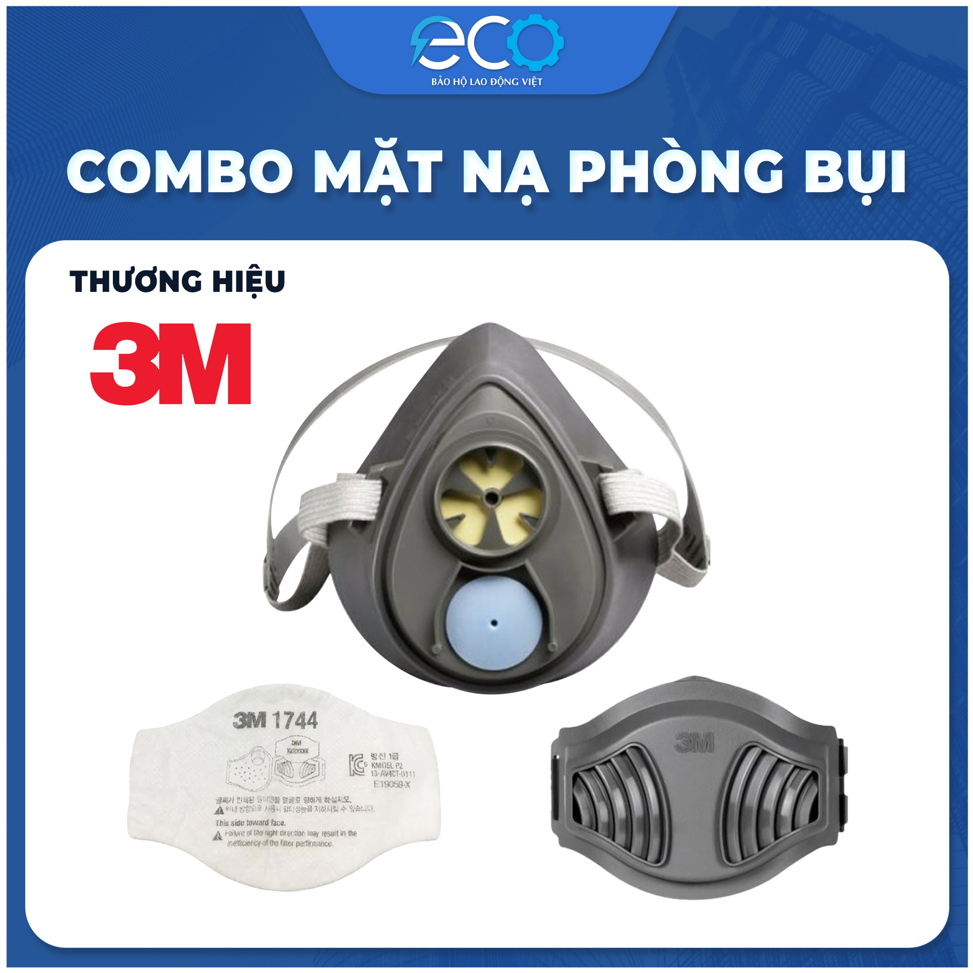Mặt Nạ Phòng Bụi 3M 3100/3200 kèm tấm lọc bụi 3M 1774 và nắp giữ tấm lọc bụi 3M 1700