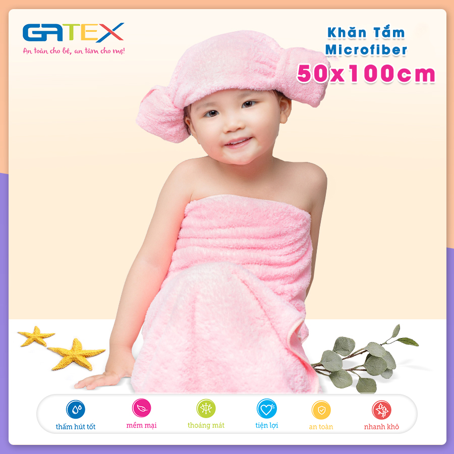 Khăn tắm 50x100cm Siêu Mềm Mịn, Siêu Thấm Hút Microfiber GATEX