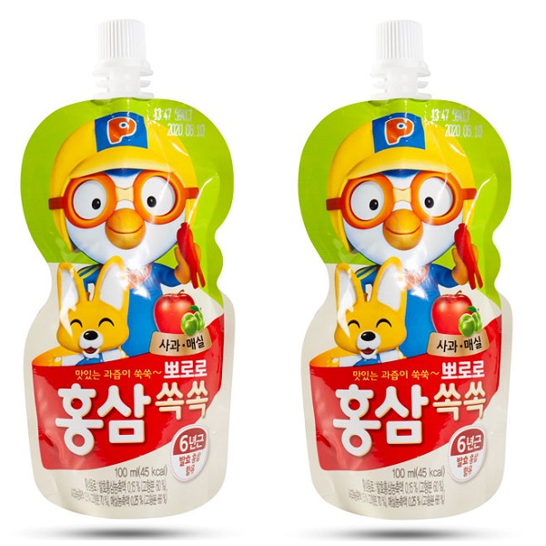 Thùng 40 Túi Nước Hồng Sâm Pororo Vị Táo Và Mơ 100ml