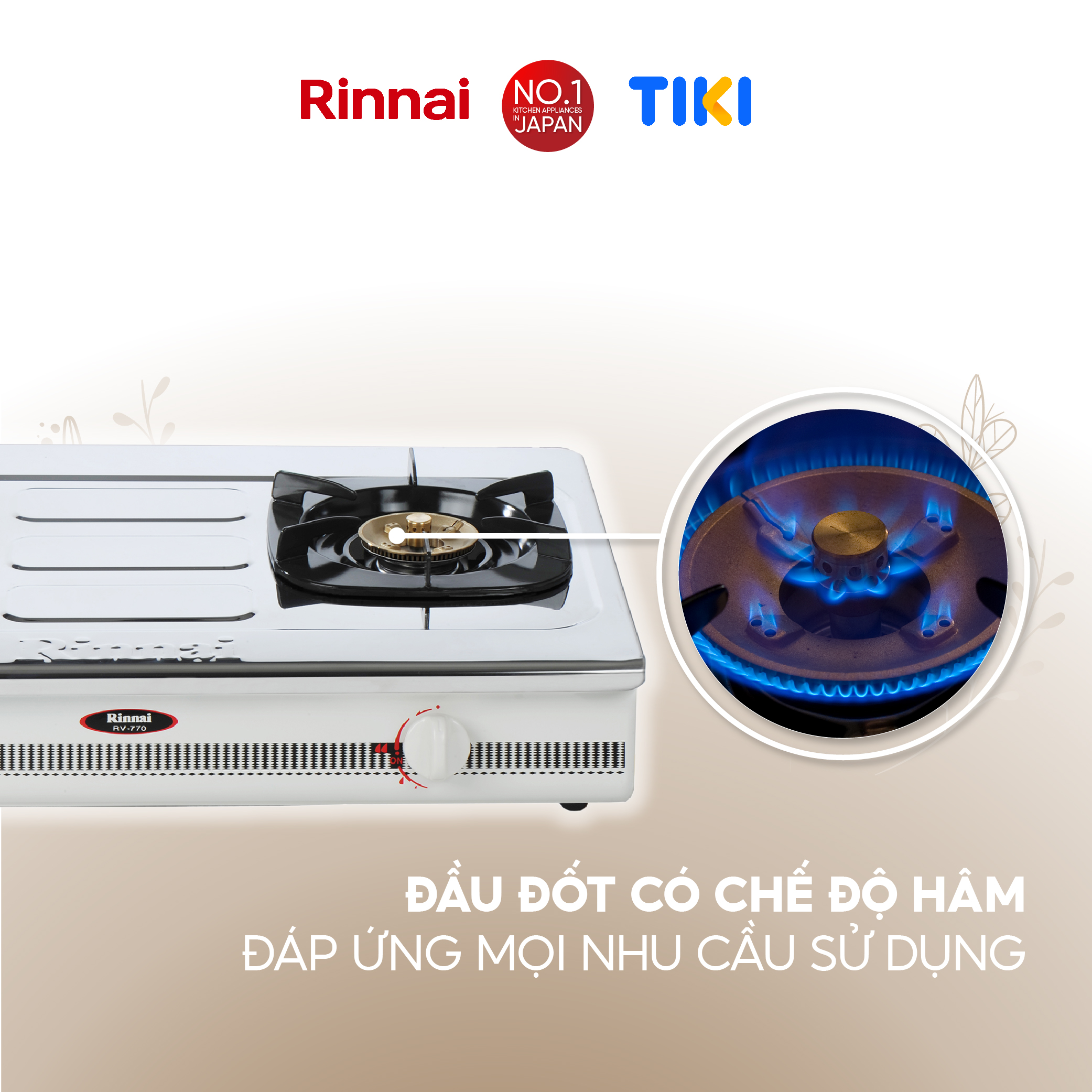 Bếp gas dương Rinnai RV-770(S1) mặt bếp inox và kiềng bếp men - Hàng chính hãng.