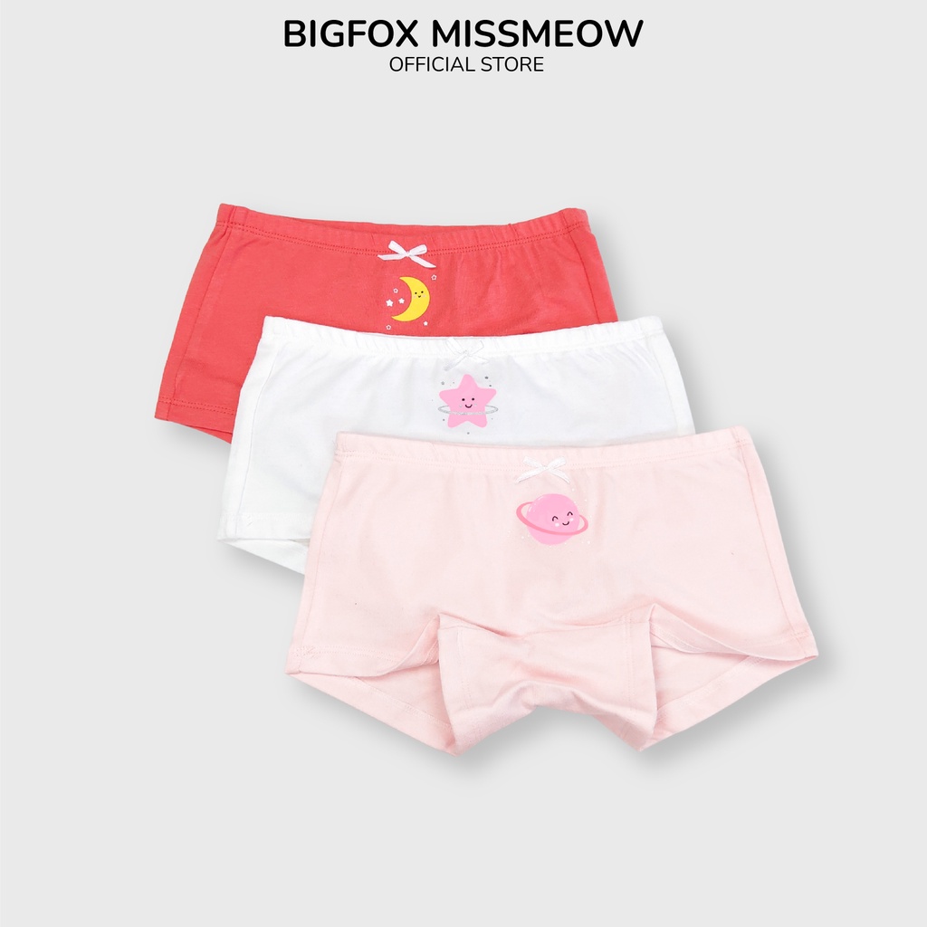 Quần Chip Bé Gái Size Đại Bigfox Missmeow Combo 3 Quần Lót Đùi Trẻ Em Cotton Cao Cấp Mềm Mịn Cỡ 3-11 Tuổi 30kg 40kg