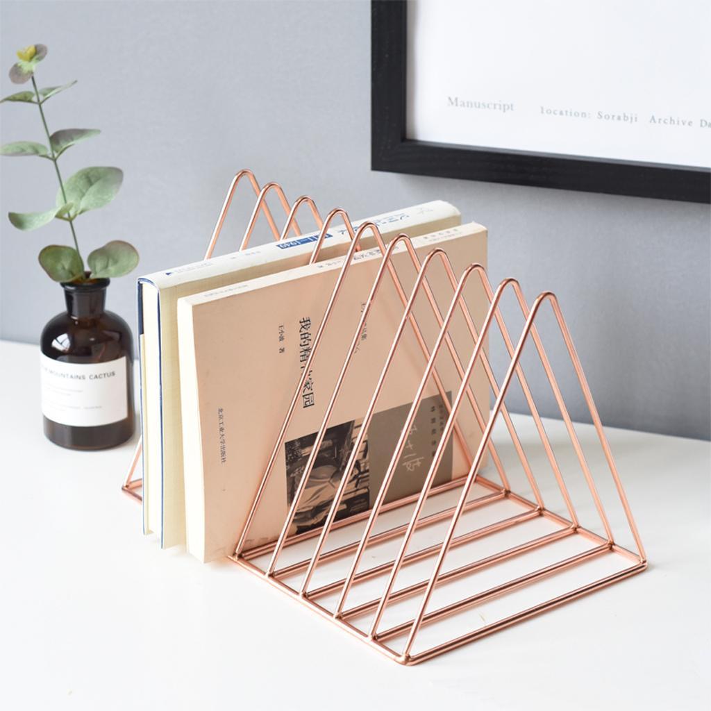 Chic Rose Gold Metal Bookshelf Magazine Book Stand Rack Holder, Desktop Organizer