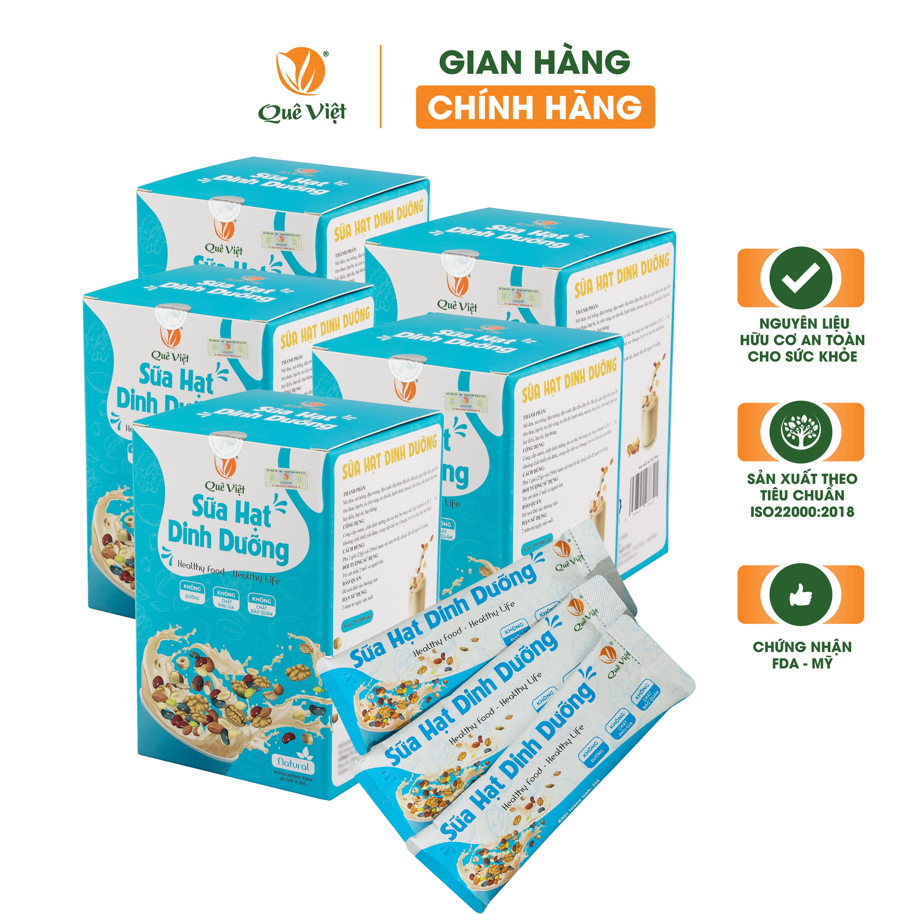 Combo 5 hộp sữa hạt dinh dưỡng Quê Việt (không đậu nành)- Hộp 500G (20 túi x 25G)