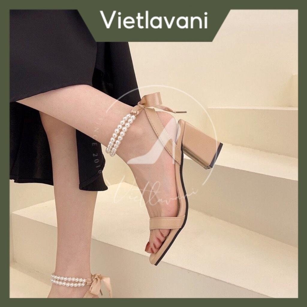 Giày giày sandal nữ cao 5cm mã S45 quai ngọc mũi vuông sang chảnh hot 2022