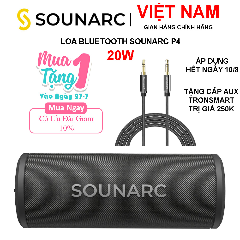 Loa Bluetooth 5.3 Sounarc P4 Công Suất 20W, Chống Nước IPX6, Pin Tích Hợp 3000mAh Hỗ Trợ USB, Thẻ TF, Jack 3.5mm - Hàng chính hãng