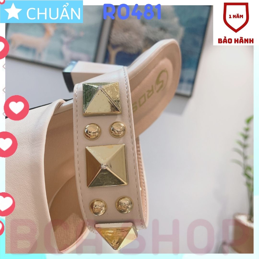 Giày cao gót nữ 7p RO481 ROSATA tại BCASHOP quai ngang gắn khối lập phương vàng lấp lánh - màu da