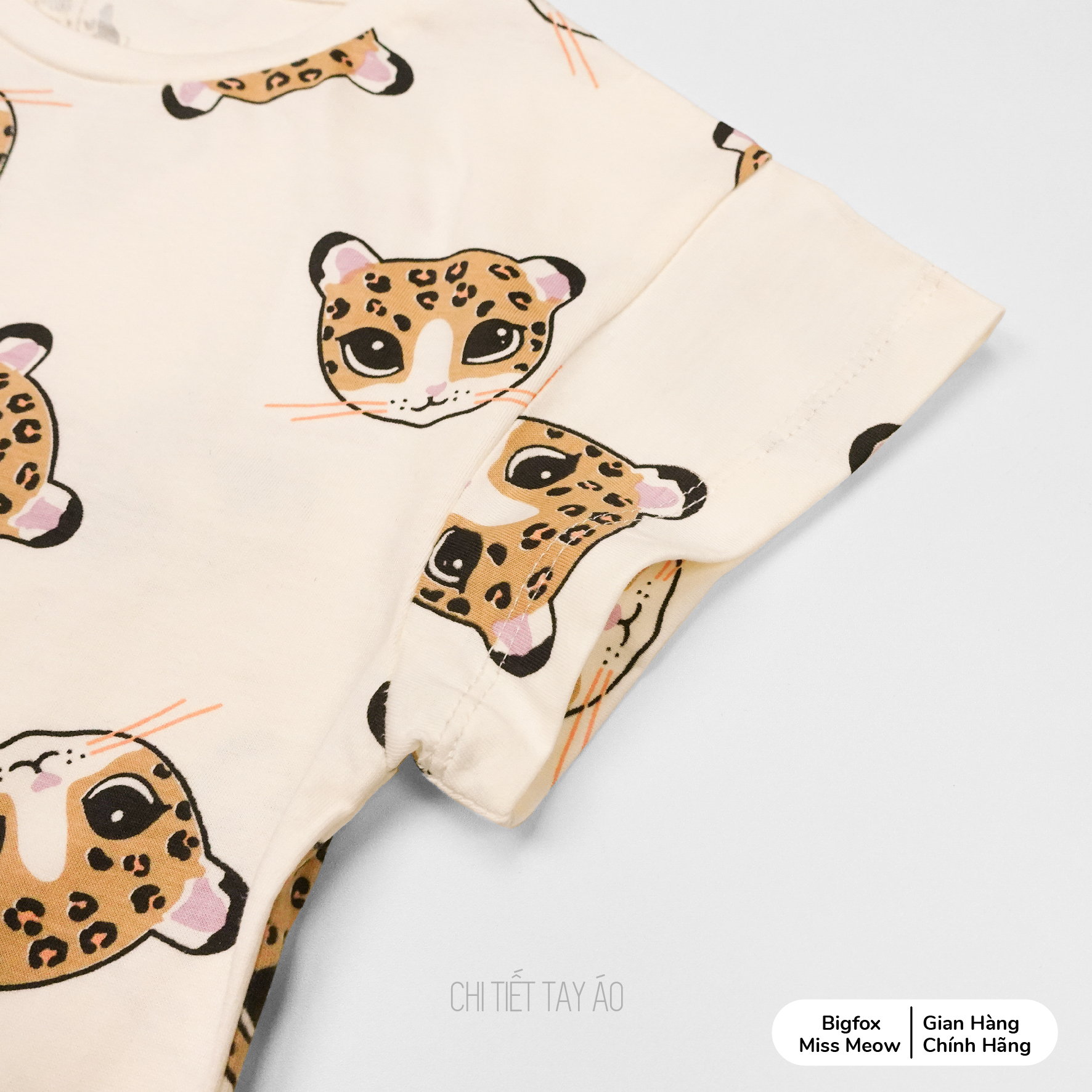 Bộ đồ cho bé gái Bigfox Miss Meow size đại dáng cộc tay chất cotton mùa hè in báo nhỏ 3,6,9,10,11 tuổi 30kg 40kg 1916