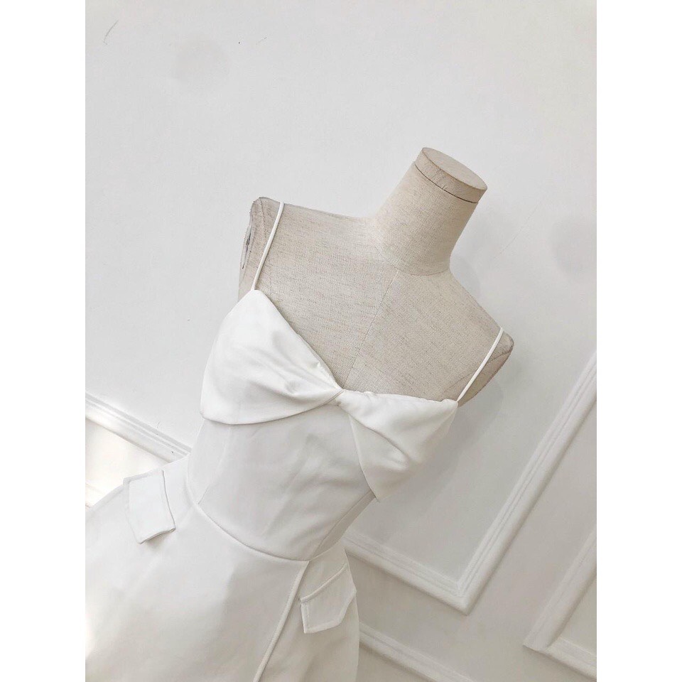 Áo peplum hai dây nơ kiểu, nắp túi form xòe cực sang chảnh