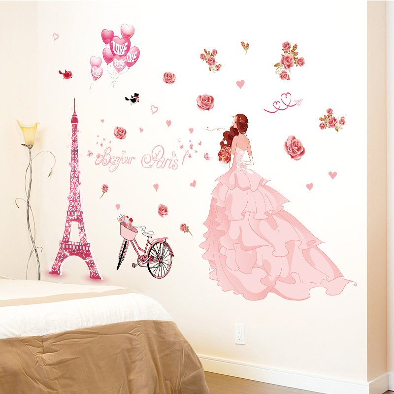 Decal dán tường cô gái Paris ngọt ngào sang trọng