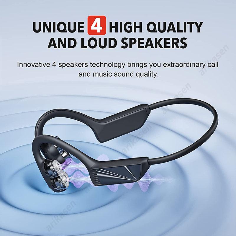 Tai nghe không dây hở tai 4 loa Bluetooth 5.3 dẫn khí không đau Tai nghe thể thao có mic Tai nghe âm thanh HiFi Màu sắc: Đen