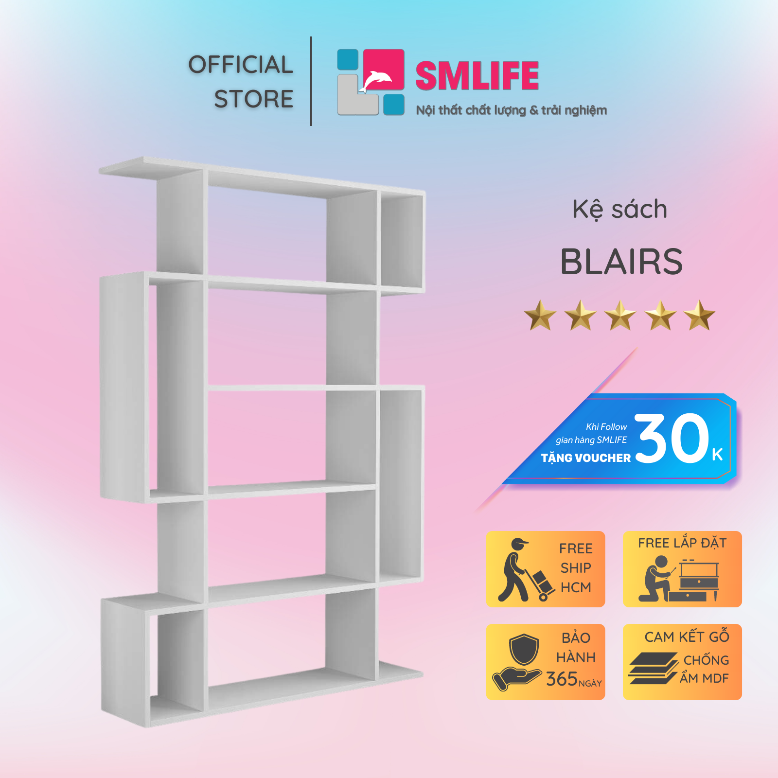 Giá sách bằng gỗ công nghiệp đẹp SMLIFE Blairs