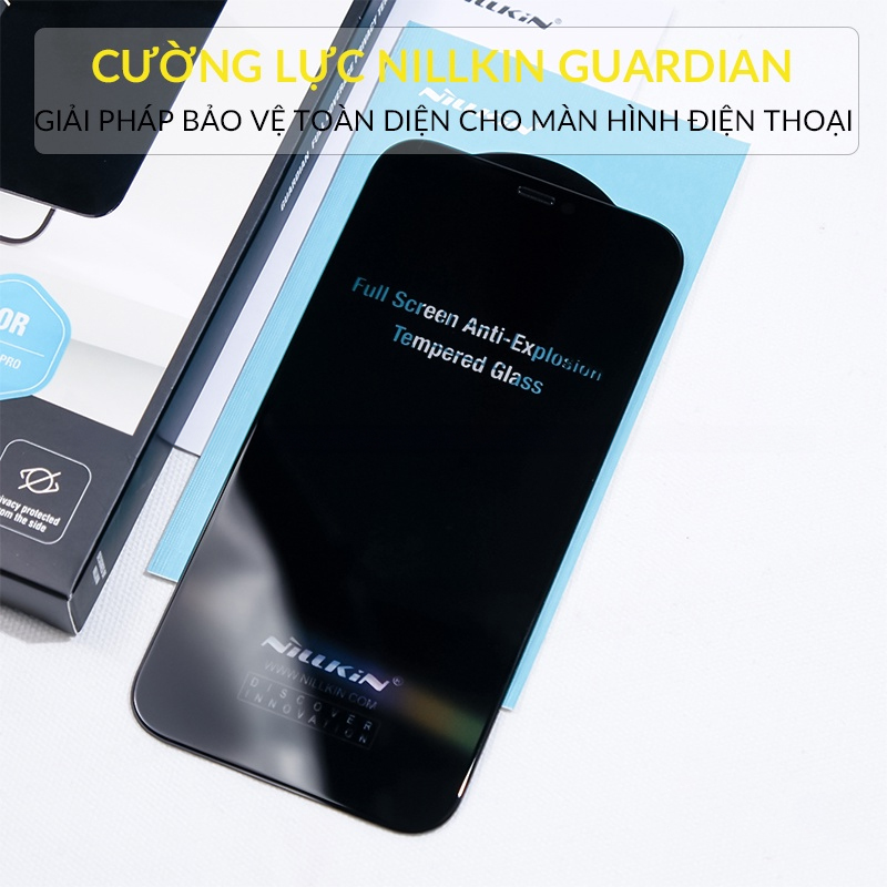 Dán kính cường lực chống nhìn trộm màn hình cho iPhone 15 / 15 Plus / 15 Pro / 15 Pro Max hiệu Nillkin Guardiant - Vát cạnh 2.5D, Phủ nano hạn chế vân tay, màng loa chống bụi - Hàng nhập khẩu