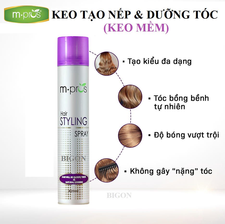 Keo Xịt Tóc Tạo Nếp Và Giữ Nếp Tóc Mềm M.PROS 420ml - Tạo Kiểu Tóc Nam Và Nữ