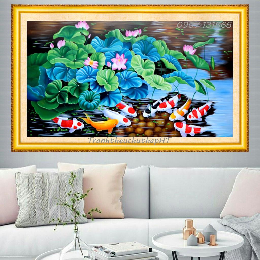 Tranh đính đá cửu ngư quần hội LV063 - size: 120*65cm (tự làm)