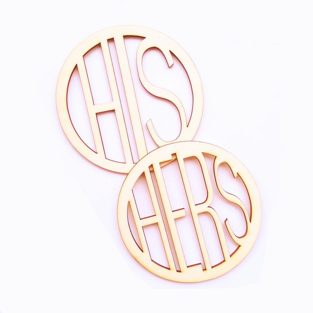 His and Hers Wooden Coasters Drinks Cup Mats Set Wedding Housewarming Gift