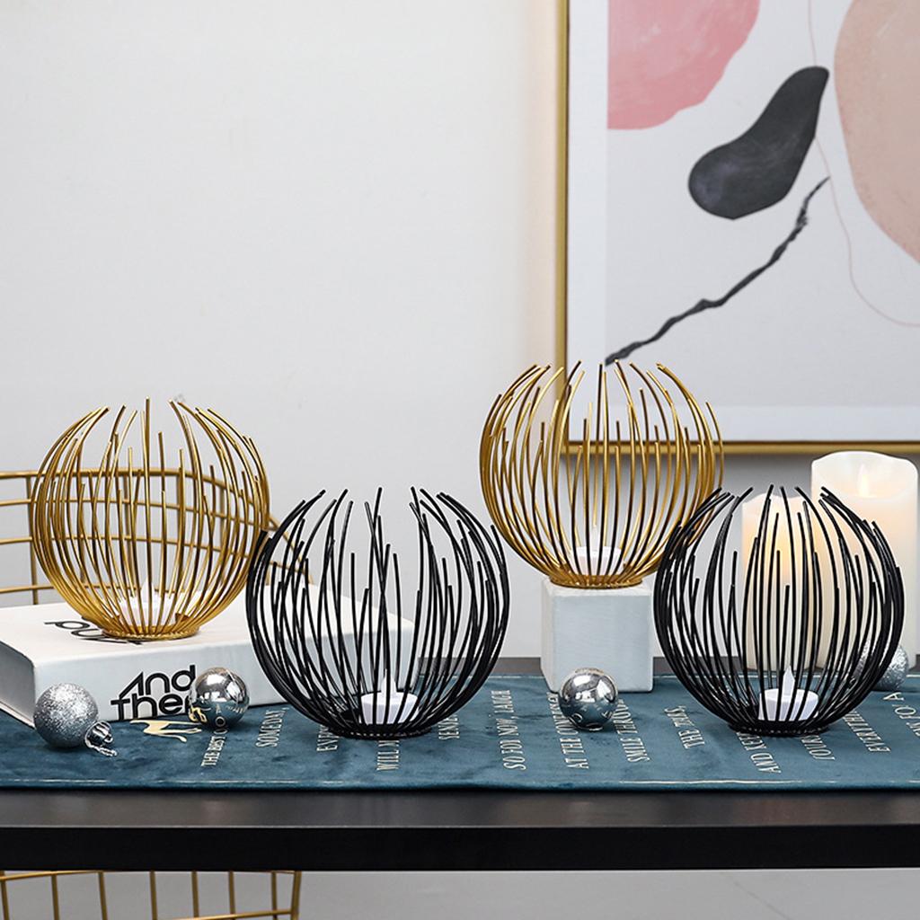 Nordic Style Geometric Wire Candle Holder Iron Bronze Candlestick Lantern